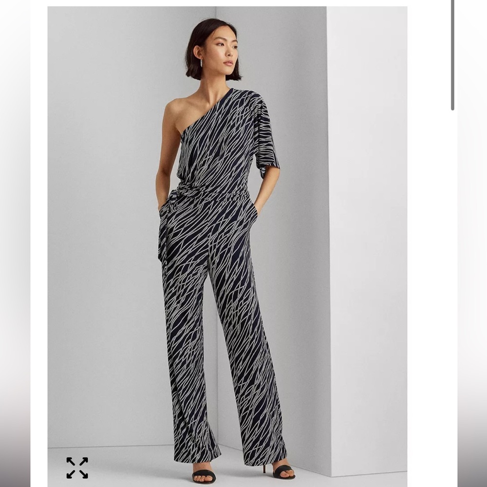 Lauren Ralph Lauren Nautical Rope Print Jersey One-Shoulder Jumpsuit